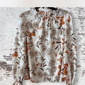 SHEIN Floral Blouse - White and Brown